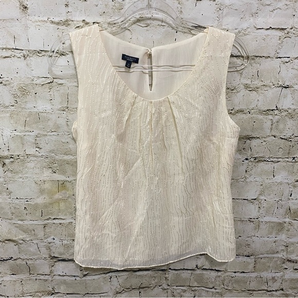 Talbots Tops - Talbots Cream Sequin Embroidered Silk Sleeveless Scoop Neck Top